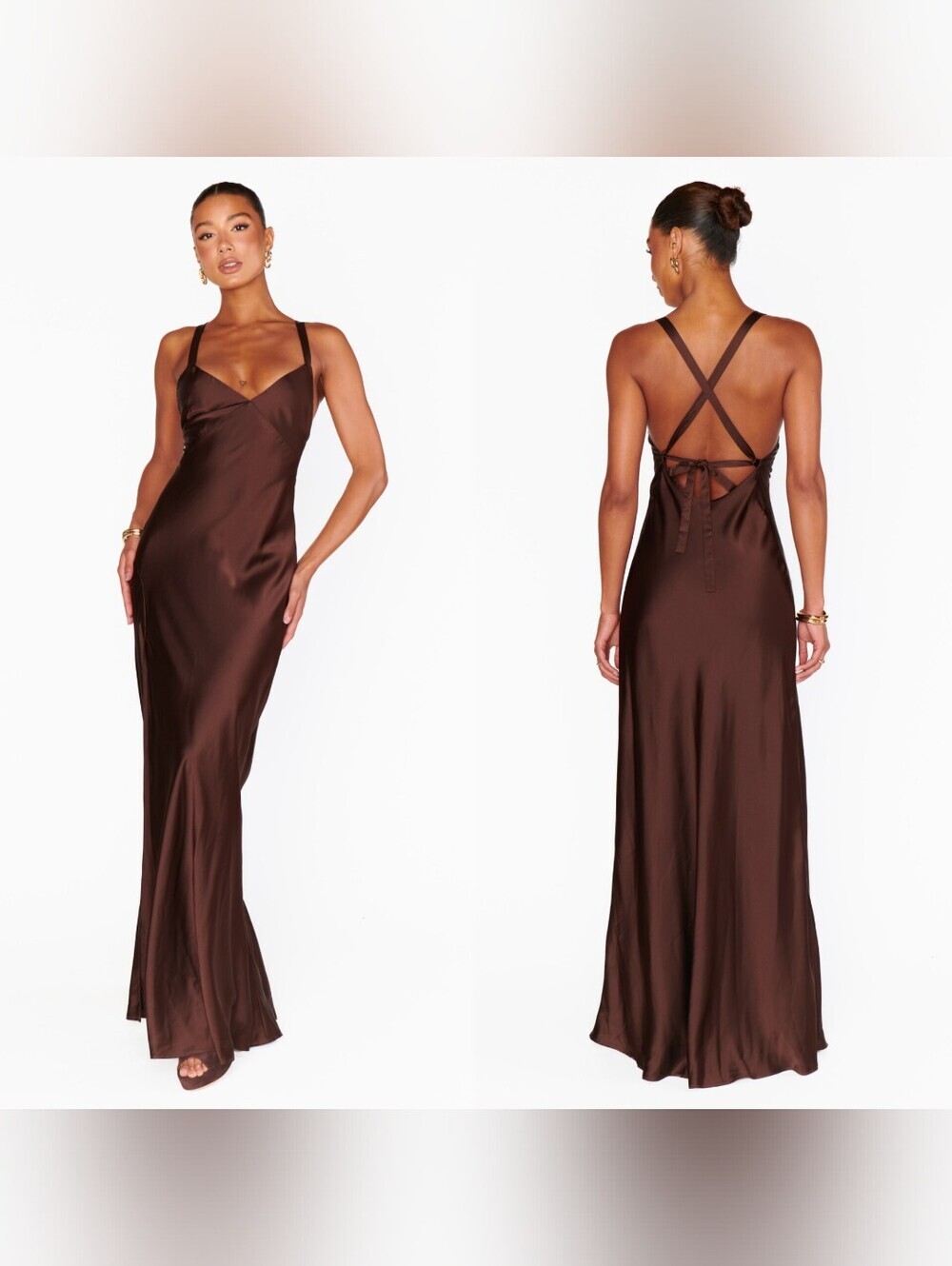 Show Me Your MuMu Anderson Maxi Chocolate Luxe Satin Dress Wedding Party Prom